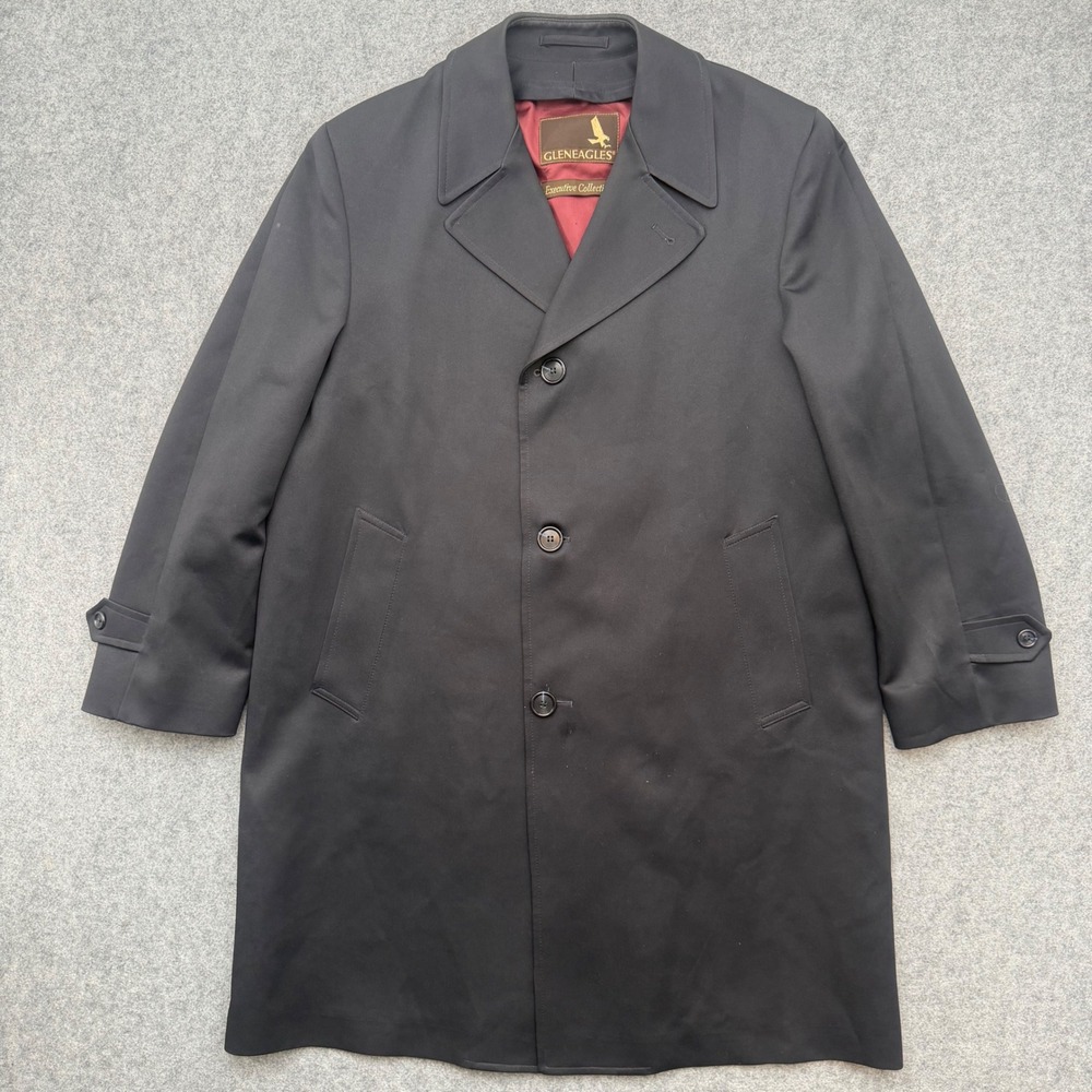 Gleneagles Executive Collection Mens Black Overcoat Rain Repellent 44R Vintage